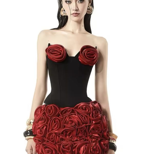 Corset and rose design mini skirt