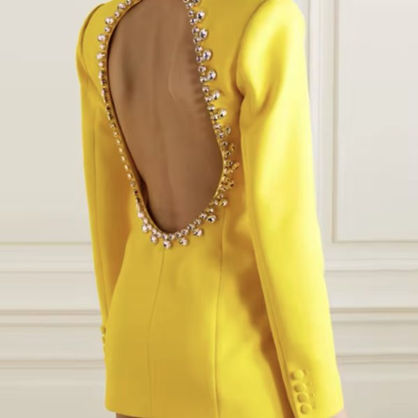 Rhinestone back cut out blazer
